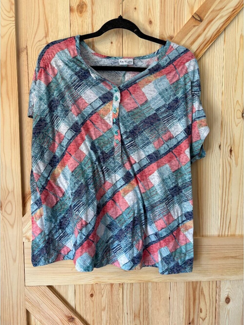 Kim Rogers Women's Multicolor Button-Up Short Sleeve Top